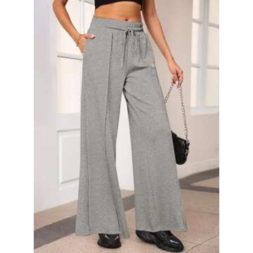 Aleumdr Wide Leg Sweatpants for Women Elastic High Waisted Drawstring Loose Pants with Pockets Casual Long Pants Gray Leather Label Large