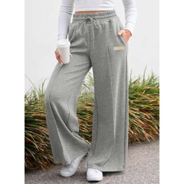 Aleumdr Wide Leg Sweatpants for Women Elastic High Waisted Drawstring Loose Pants with Pockets Casual Long Pants Gray Leather Label Large