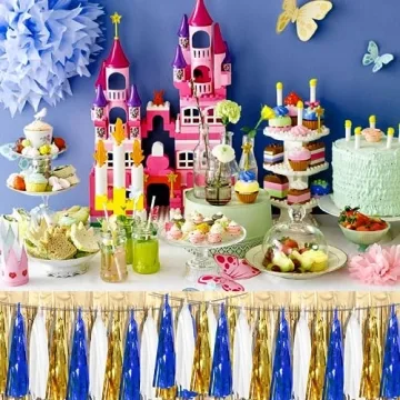 Navy Blue White Gold Tassel Garland Set for Celebrations