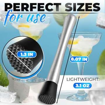 8 Inches Professional Muddler for Cocktails Set - Stainless Steel Muddler Old Fashioned Cocktail Kit...