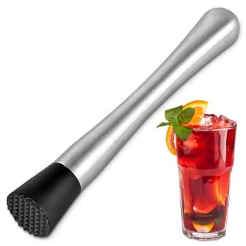 8 Inches Professional Muddler for Cocktails Set - Stainless Steel Muddler Old Fashioned Cocktail Kit Ice Crusher - Cocktail Set Bartender Kit for Home Bar - Fruit Crusher for Mojito