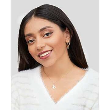 Disney Mickey Mouse Hoop Earrings for Women Official License, Gold Flash-Plated Cubic Zirconia Hoops with Mickey Dangle Charm