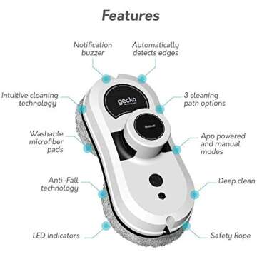 Gladwell, Gecko Robot Window Cleaner, Smart Glass Cleaning Robotic Technology App and Remote, Powered Washer for Table High Windows Ceiling Magnetic Automatic, Outdoor Indoor, White