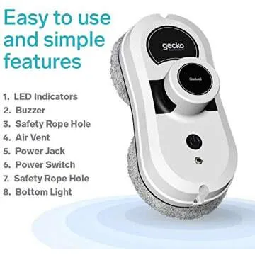 Gladwell, Gecko Robot Window Cleaner, Smart Glass Cleaning Robotic Technology App and Remote, Powered Washer for Table High Windows Ceiling Magnetic Automatic, Outdoor Indoor, White