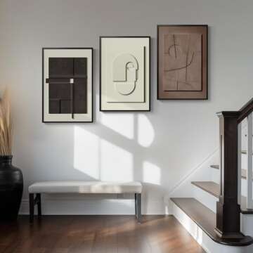 Framed Modern Abstract 3D Textured Wall Art for Living Room, Large 3-Piece Neutral Artwork for Walls, Geometric Brown White Textured Wall Art Sandstone Painting Prints for Bedroom Guest Room Hallway Home Office Decor 16x24 Inch