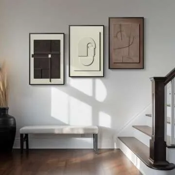 Framed Modern Abstract 3D Textured Wall Art for Living Room, Large 3-Piece Neutral Artwork for Walls, Geometric Brown White Textured Wall Art Sandstone Painting Prints for Bedroom Guest Room Hallway Home Office Decor 16x24 Inch