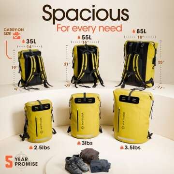 Earth Pak 55L Waterproof Travel Backpack - Yellow