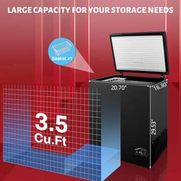 Chest Freezer 3.5 Cubic Feet, Small Deep Freezer with Removable Basket, 6 Level Adjustable Temperatu...