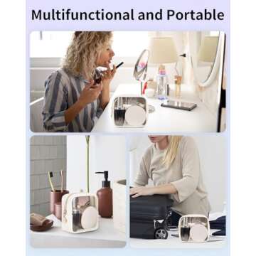 Wandering Nature Clear Makeup Bag for Purse Mini Make up Bag Cute Cosmetic Pouch for Women with Slip-in Pockets Travel Toiletry Essentials Vegan Leather Organizer Pouch,Patent Pending