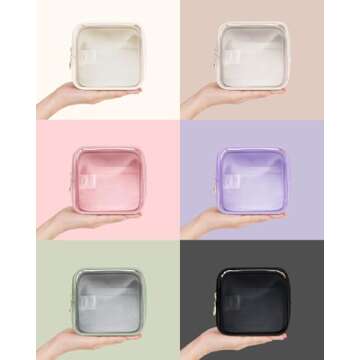 Wandering Nature Clear Makeup Bag for Purse Mini Make up Bag Cute Cosmetic Pouch for Women with Slip-in Pockets Travel Toiletry Essentials Vegan Leather Organizer Pouch,Patent Pending