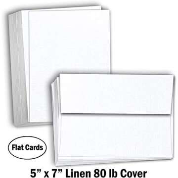Hamilco White Linen Cards and Envelopes - Flat 5" x 7" Cardstock Paper 80lb Cover 50 Pack