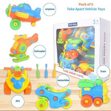 Take Apart Toys (Pack of 5), STEM Learning Vehicles Play Set, Builds Problem Solving and Fine Motor ...
