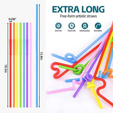 SONGNASS 100PCS Flexible Plastic Straws, Colorful Disposable Bendy Party Fancy Straws12.8inch Extra ...