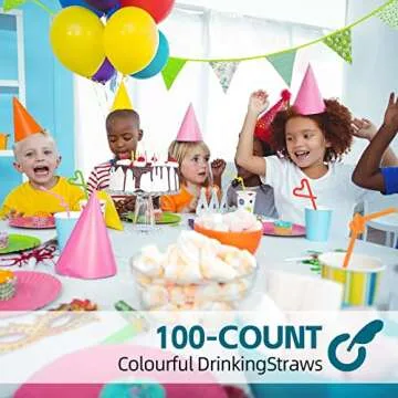 SONGNASS 100PCS Flexible Plastic Straws, Colorful Disposable Bendy Party Fancy Straws12.8inch Extra Long Straws Party Decorations