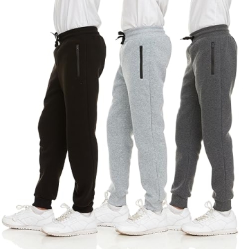 PURE CHAMP 3Pk Boys Sweatpants - Fleece Athletic Joggers with Zipper Pocket