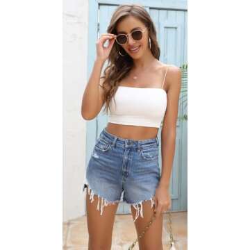 OFLUCK Women's High-Waisted Ripped Denim Shorts