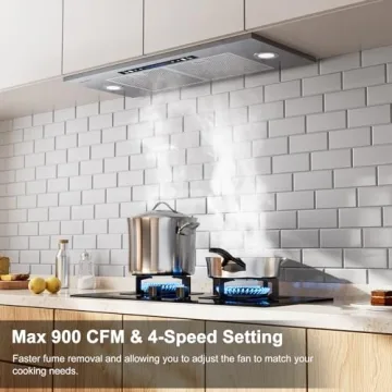 HisoHu 900 CFM Range Hood, 30/36 Inch, Stainless Steel