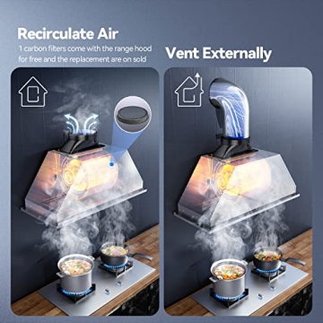 HisoHu 900 CFM Range Hood, 30/36 Inch, Stainless Steel