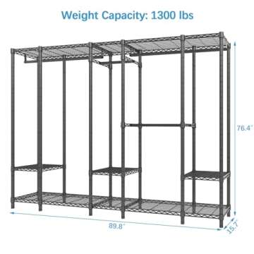 VIPEK V50 Extra Large Portable Closet Rack Bedroom Armoire Freestanding Wardrobe Closet, Heavy Duty Clothes Rack Multi-Functional Metal Clothing Rack for Hanging Clothes, Max Load 1300lbs, Black