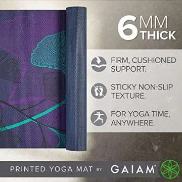 Gaiam Yoga Mat Premium Print Extra Thick Non Slip Exercise & Fitness Mat for All Types of Yoga, Pilates & Floor Workouts, Lily Shadows, 6mm