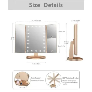 Flymiro Lighted Vanity Makeup Mirror with 3x/2x Magnification