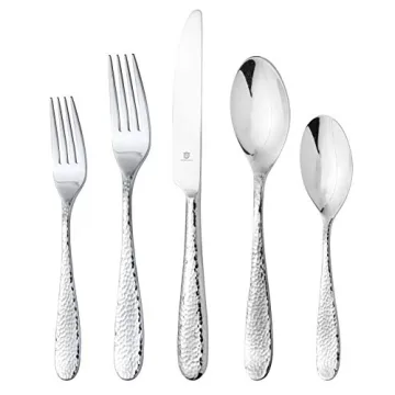 DANIALLI 40 Piece Silverware Set For 8, 18 10 Stainless Steel Silverware Set, Modern Fidenza Hammere...