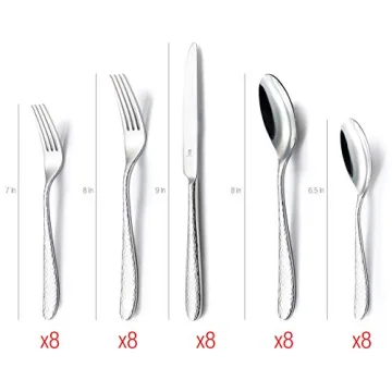DANIALLI 40 Piece Modern Hammered Flatware Set