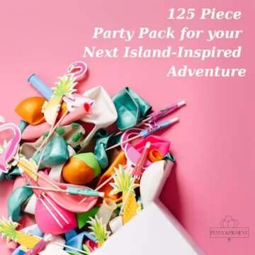 Penny & Pigment 125 PCS Hawaiian Party Decorations - Complete Aloha Kit with Mylar Balloons and Bonu...