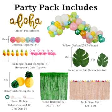 Penny & Pigment 125 PCS Hawaiian Party Decorations - Aloha Party Decorations with Cursive Aloha Balloons, Summer Beach Pool Party Decorations, Luau Party Decorations - Includes Downloadable Content