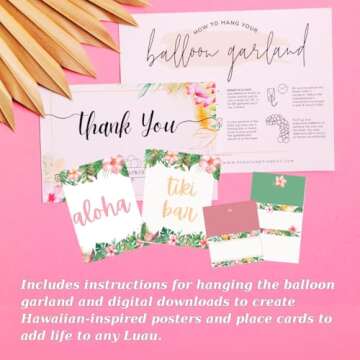 Penny & Pigment 125 PCS Hawaiian Party Decorations - Aloha Party Decorations with Cursive Aloha Balloons, Summer Beach Pool Party Decorations, Luau Party Decorations - Includes Downloadable Content