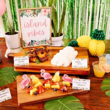 Penny & Pigment 125 PCS Hawaiian Party Decorations - Aloha Party Decorations with Cursive Aloha Balloons, Summer Beach Pool Party Decorations, Luau Party Decorations - Includes Downloadable Content