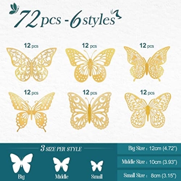 72 Pcs Butterfly Wall Decor Stickers for All Occasions