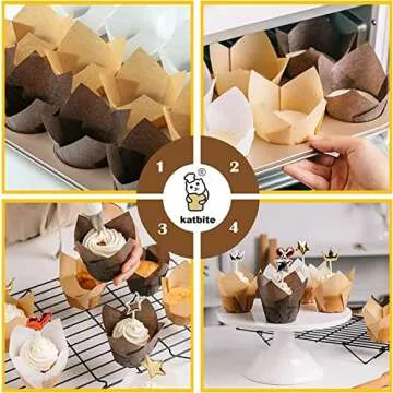 Katbite Tulip Cupcake Liners - 200PCS Eco-Friendly Baking Cups