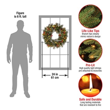 National Tree Pre-Lit Christmas Wreath – 24 Inches
