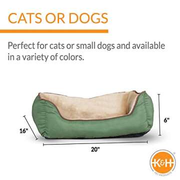 K&H Pet Products Self-Warming Lounge Sleeper Cat Bed, Soft Comfortable Self Heating Pet Bed, No Electric Needed to Keep Pets Warm, Also For Small Dogs, Machine Washable - Small 20 X 16in Sage/Tan
