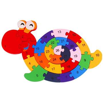 Monilon Wooden Blocks, 52 Pcs Kids Toys Alphabets & Numbers Winding Snail & Elephant Jigsaw Puzzle -...