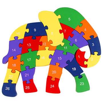 Monilon Wooden Blocks, 52 Pcs Kids Toys Alphabets & Numbers Winding Snail & Elephant Jigsaw Puzzle - Preschool Learning Educational Toy Set Gifts Toy for Kids 3 4 5 6 + Years Old Toddlers Boys Girls