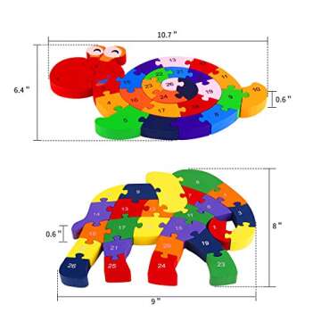 Monilon Wooden Blocks, 52 Pcs Kids Toys Alphabets & Numbers Winding Snail & Elephant Jigsaw Puzzle - Preschool Learning Educational Toy Set Gifts Toy for Kids 3 4 5 6 + Years Old Toddlers Boys Girls