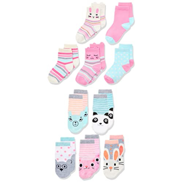 CHEROKEE Girls 10 Pack Crew Socks - Assorted Pastel Critters for Ages 2-4T