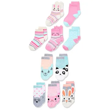 CHEROKEE Girls 10 Pack Crew Socks - Assorted Pastel Critters for Ages 2-4T