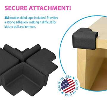 KidKusion 4-Piece Safety Corner Cushion, Black, Child Proofing Corner Guard, Made in USA, Child Safe...