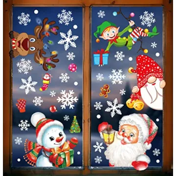 Moon Boat 350PCS Christmas Decorations Snowflakes Window Clings Vintage Xmas Winter Decals Santa Cla...