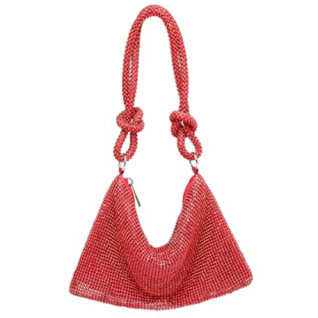 Covelin Womens Fashion Shiny Diamond Handbag Tote Shoulder Evening Bag Red