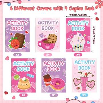 Valentine’s Day Activity Books for Kids - 24Pcs Desserts Theme Mini Games Coloring Book Set Bulk M...