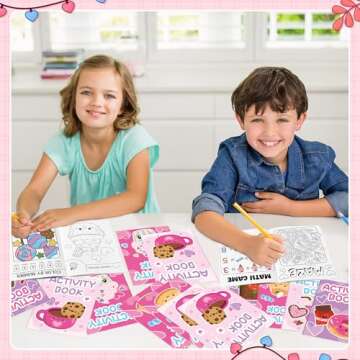 Valentine’s Day Activity Books for Kids - 24Pcs Desserts Theme Mini Games Coloring Book Set Bulk Mazes Word Search Word Scramble Games for Valentines Party Goodie Bags Stuffers School Classroom Favors