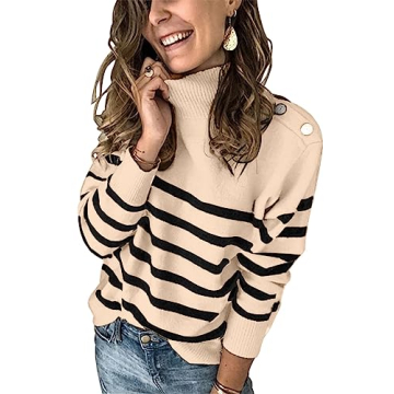 KIRUNDO Women's Cozy Striped Pullover Sweater for Fall