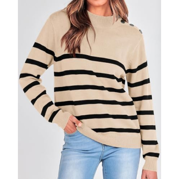 KIRUNDO Women's Cozy Striped Pullover Sweater for Fall