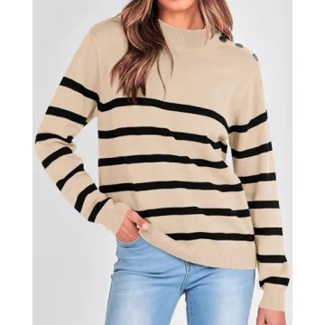KIRUNDO Women's Cozy Striped Pullover Sweater for Fall
