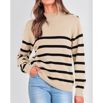 KIRUNDO Women's Cozy Striped Pullover Sweater for Fall