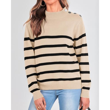 KIRUNDO Women's Cozy Striped Pullover Sweater for Fall